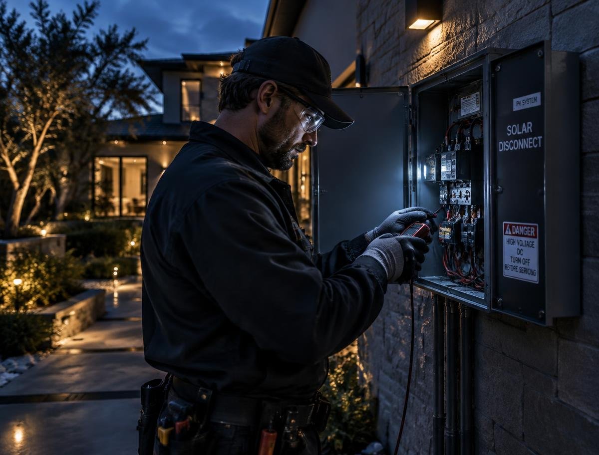 Electrical connections tested at a solar inverter