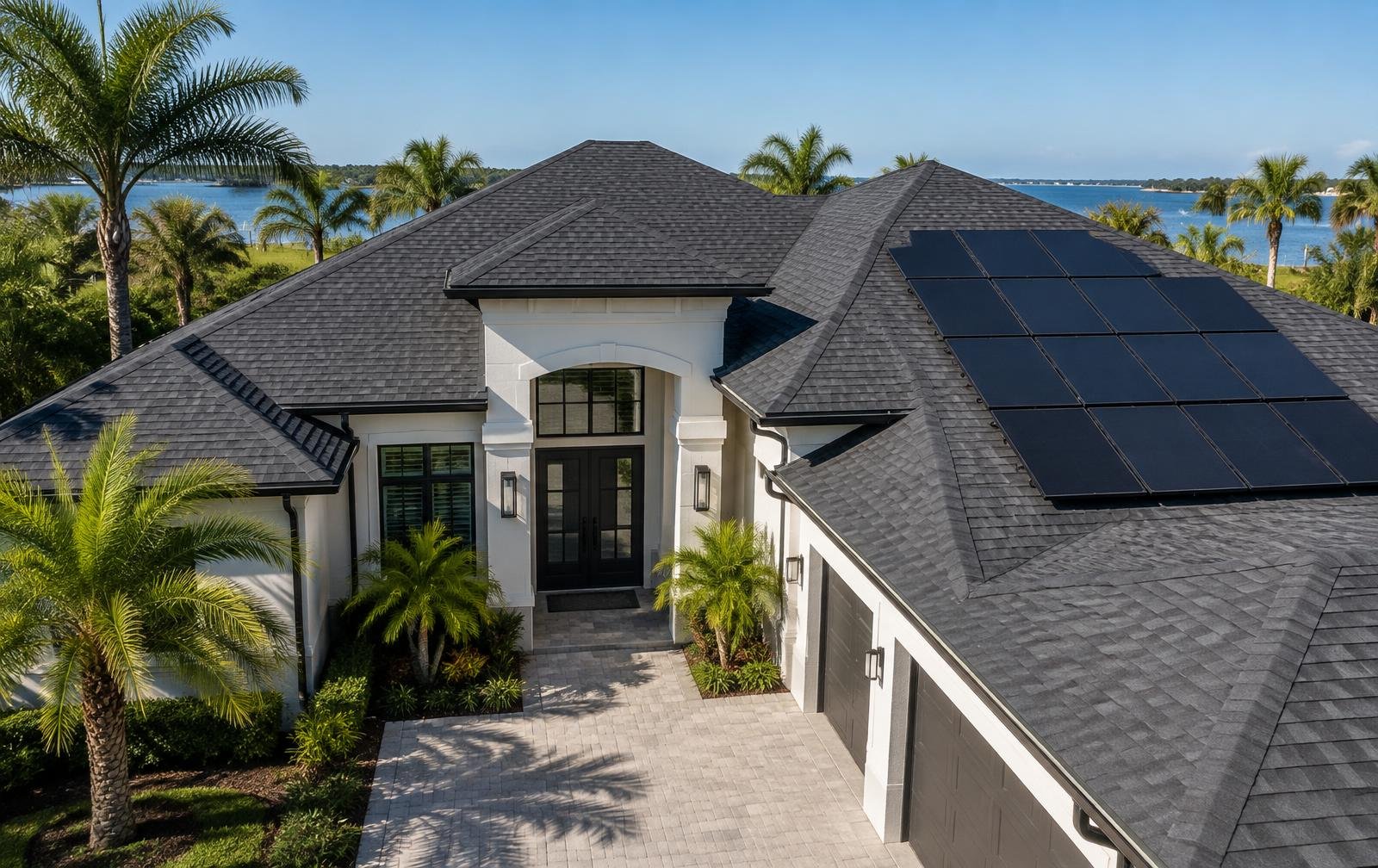 Professionally restored solar array on a finished roof